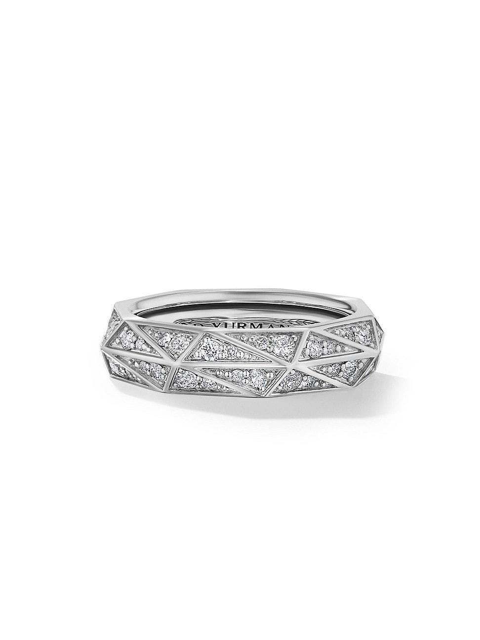 David Yurman Mens Torqued Faceted Band Ring in Sterling Silver with Pave Black Diamonds Product Image