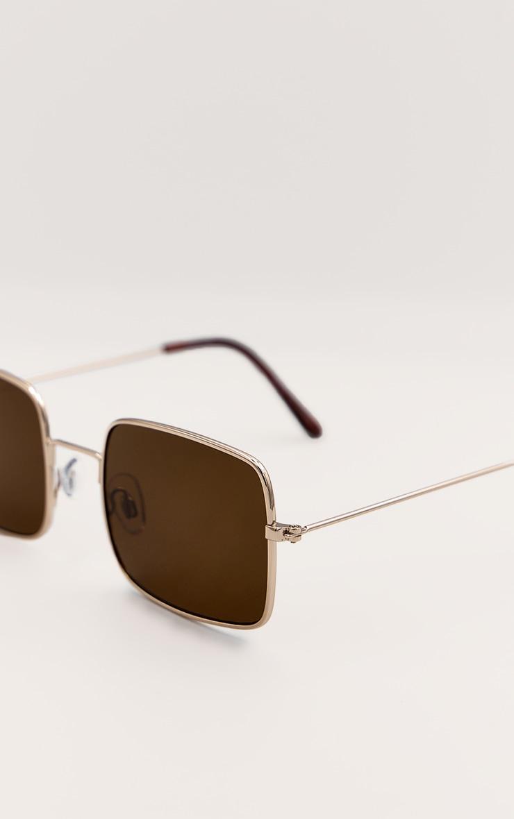 Gold Metal Frame Square Brown Lens Sunglasses Product Image