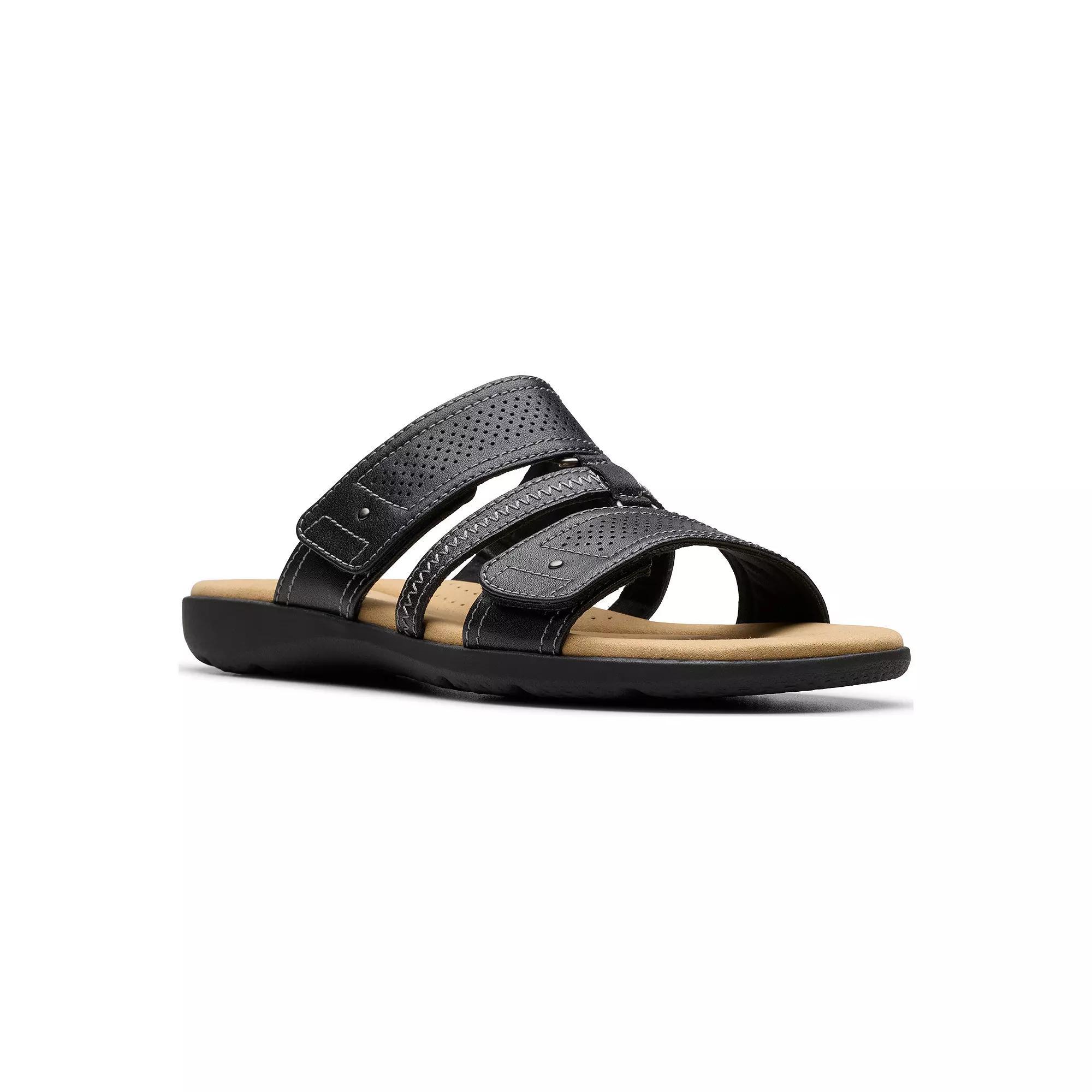 Clarks® Elizabelle Ave Women's Flat Slide Sandals, Size: 11 Wide, Black Leather Product Image