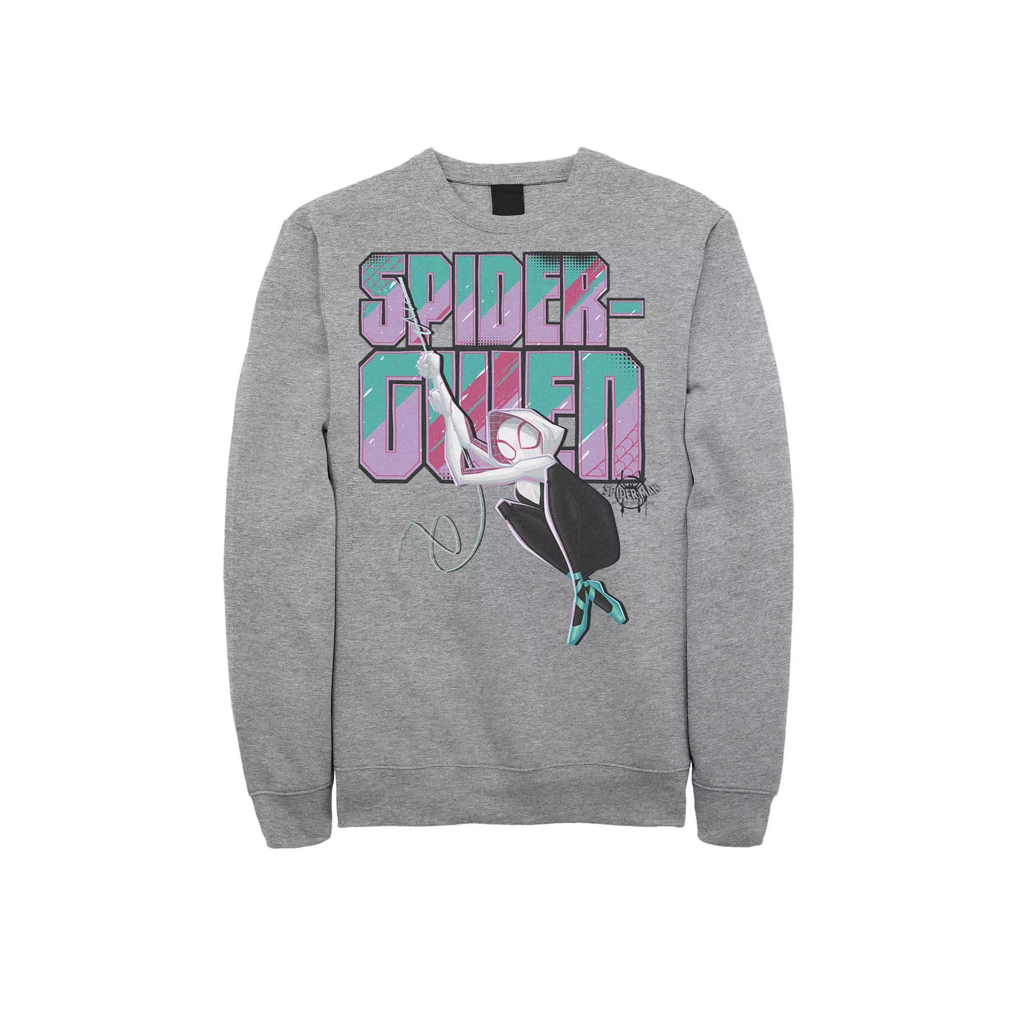 Mens Marvel Spider-Man Spiderverse Gwen Swing Graphic Fleece Pullover Athletic Grey Product Image