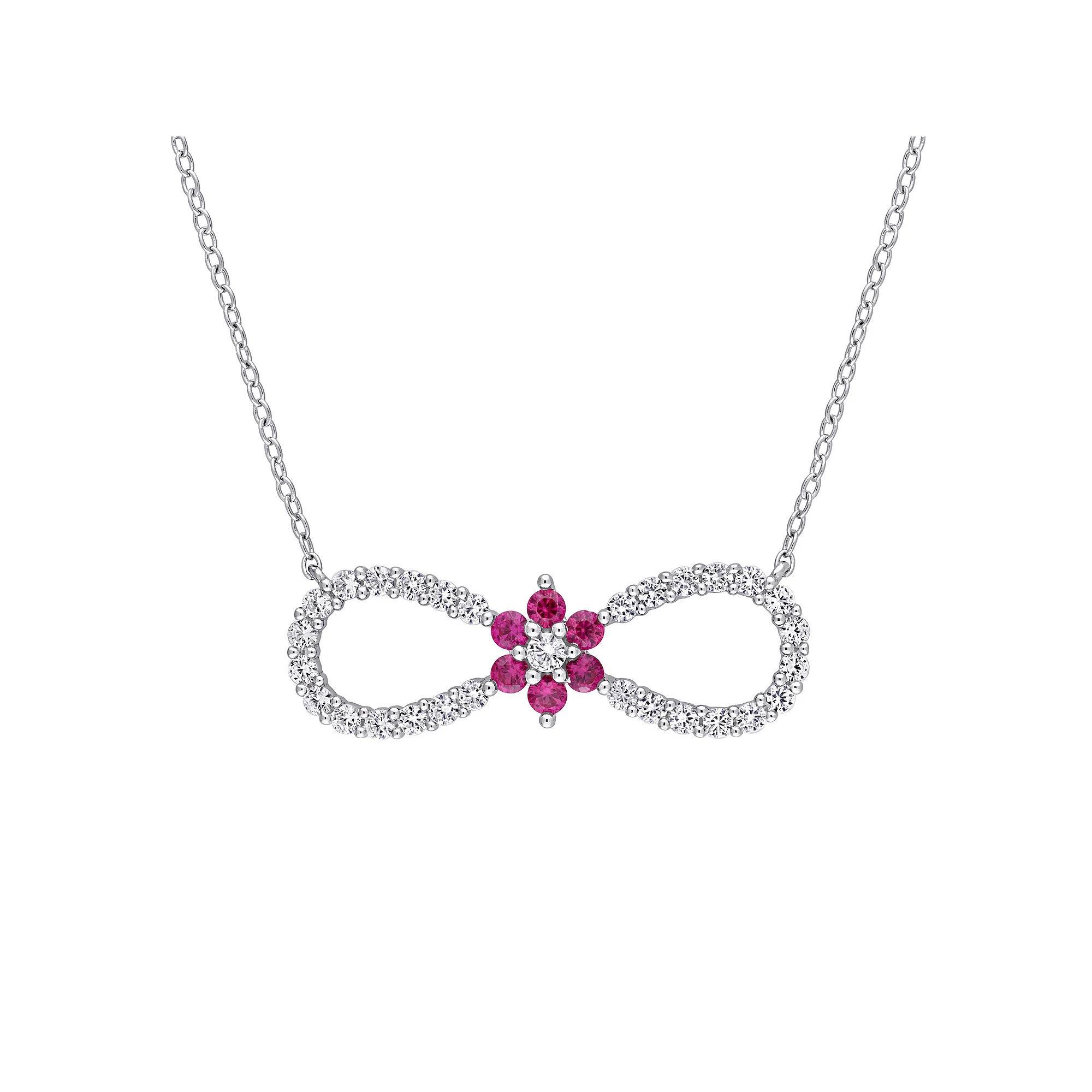 Stella Grace Sterling Silver Lab Created Ruby & Lab Created White Sapphire Infinity Pendant, Women's, Size: 17" Product Image