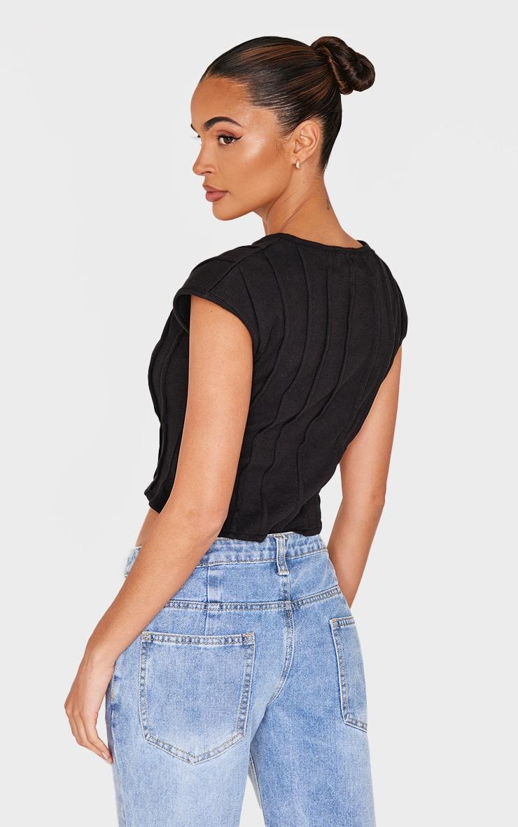 Black Ribbed Tie Front Detail Long Top Product Image