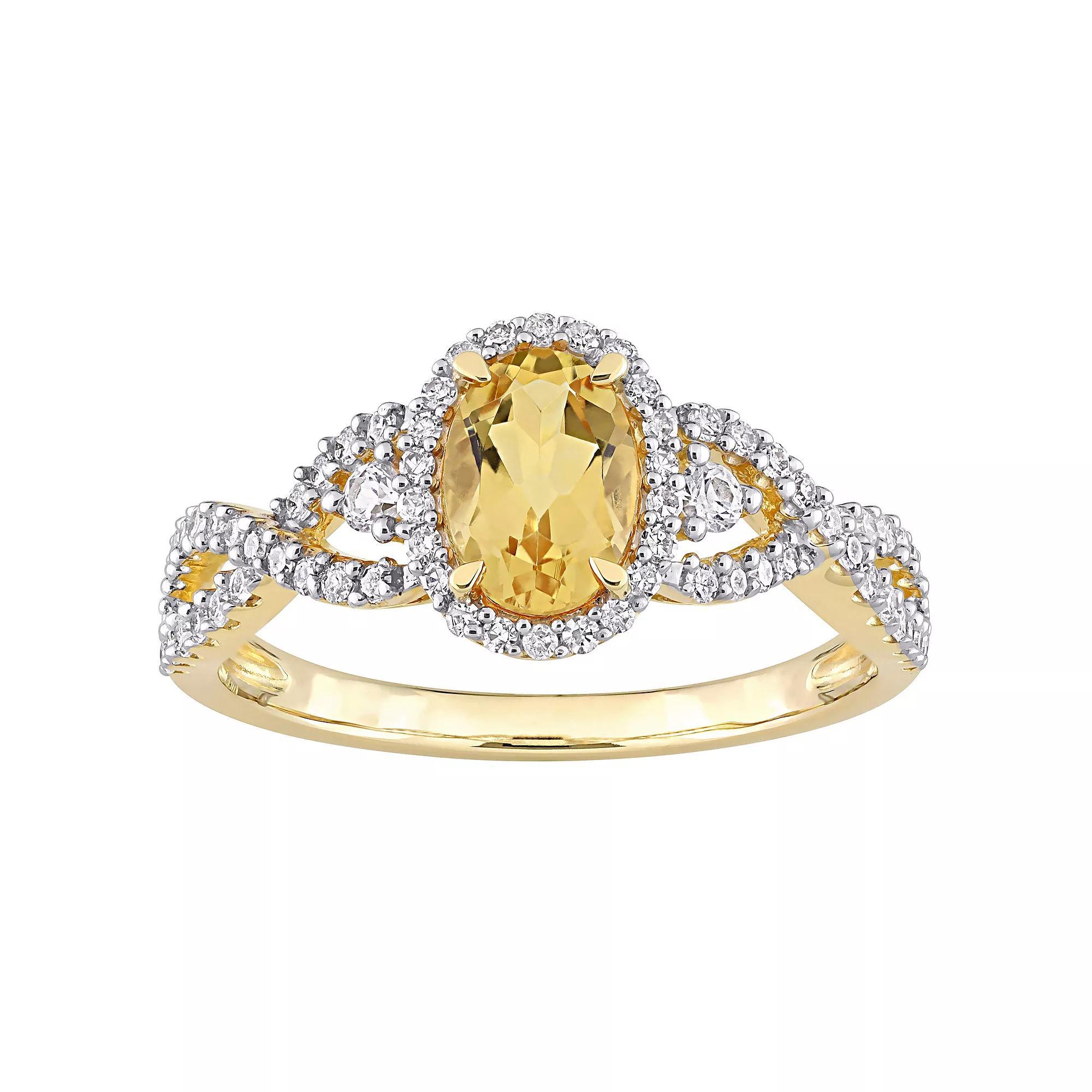 Stella Grace 10k Gold Citrine, White Sapphire & 1/3 Carat T.W. Diamond Halo Twist Ring, Women's, Size: 7 Product Image