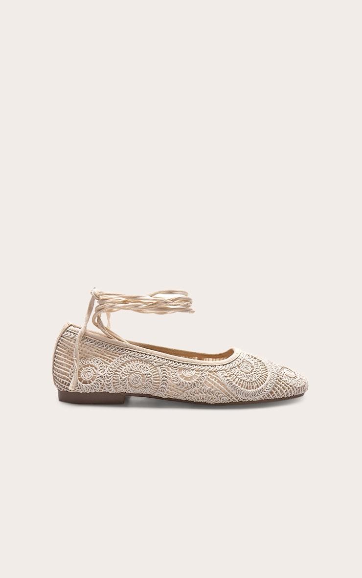 Cream Lace Round Toe Wrap Around Ballet Pump Product Image
