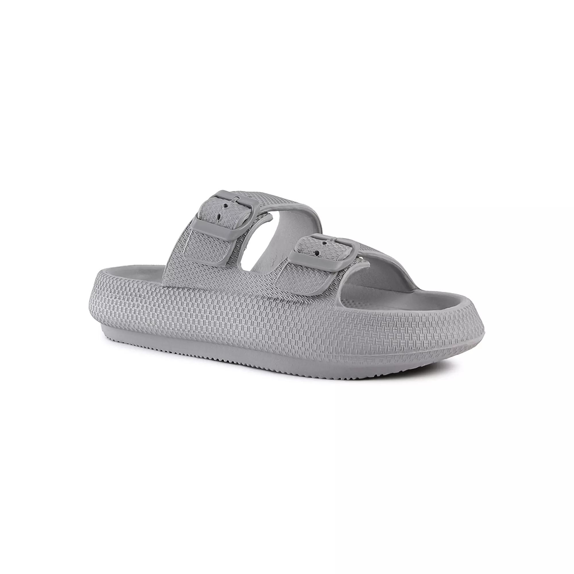 London Rag Women's Loma Hovercraft Buckled Slide Sandals, Size: Small (5/6), Gray Product Image