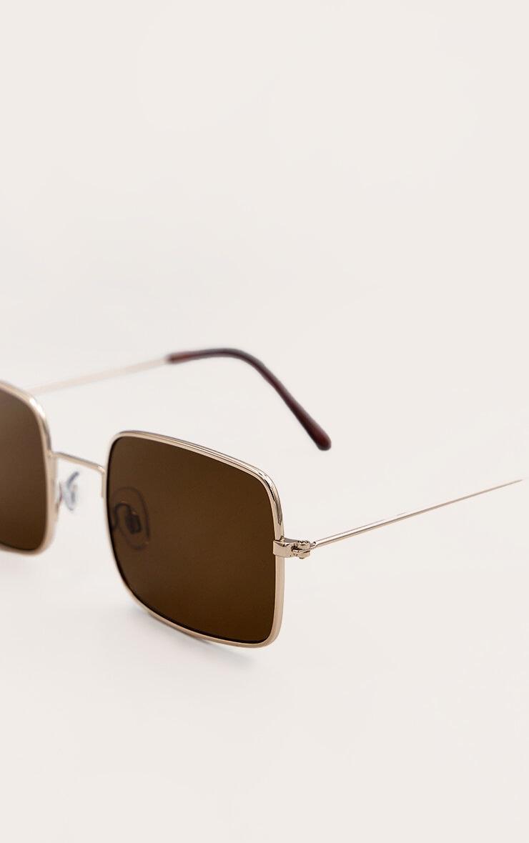 Gold Metal Frame Square Brown Lens Sunglasses Product Image