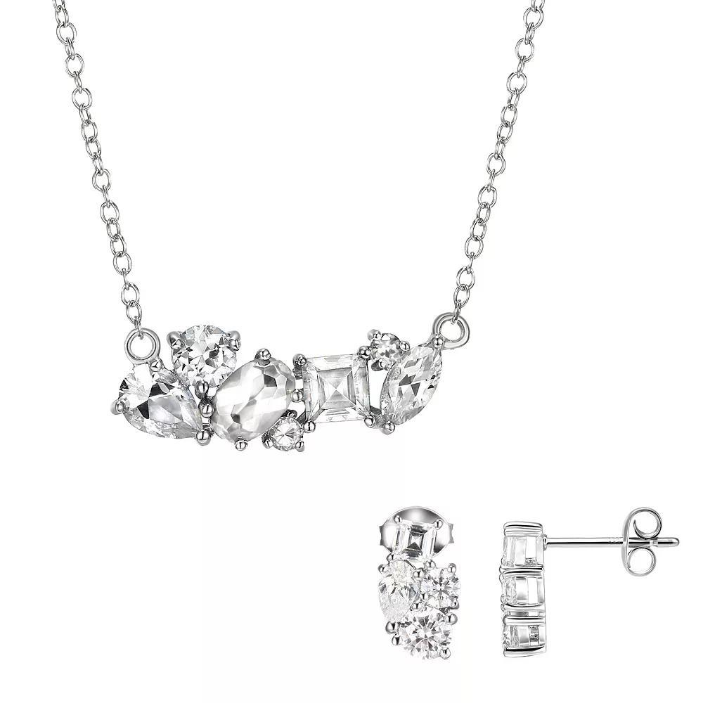Sterling Silver Cubic Zirconia Cluster Stud Earrings & Pendant Necklace Set, Women's, Size: 18" Product Image