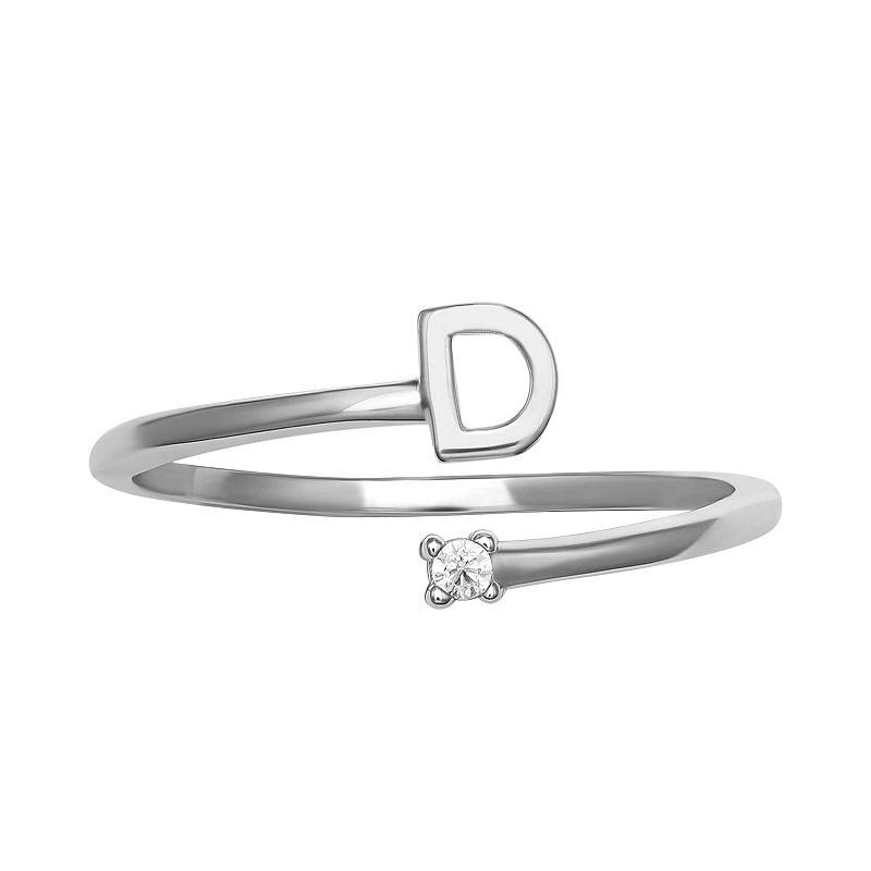 PRIMROSE Sterling Silver Cubic Zirconia Initial Bypass Band Ring, Womens Gold Tone K Product Image