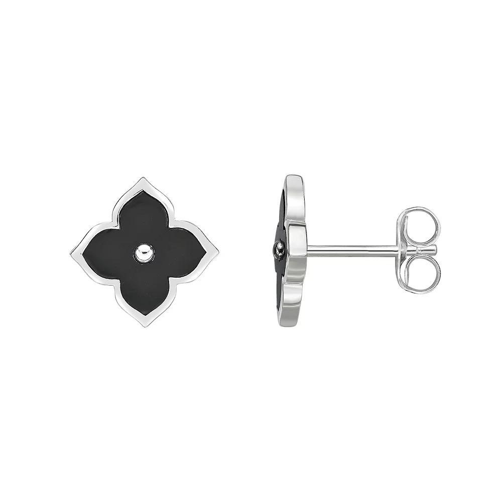 Gemminded Sterling Silver Black Onyx & Cubic Zirconia Flower Stud Earrings, Women's Product Image