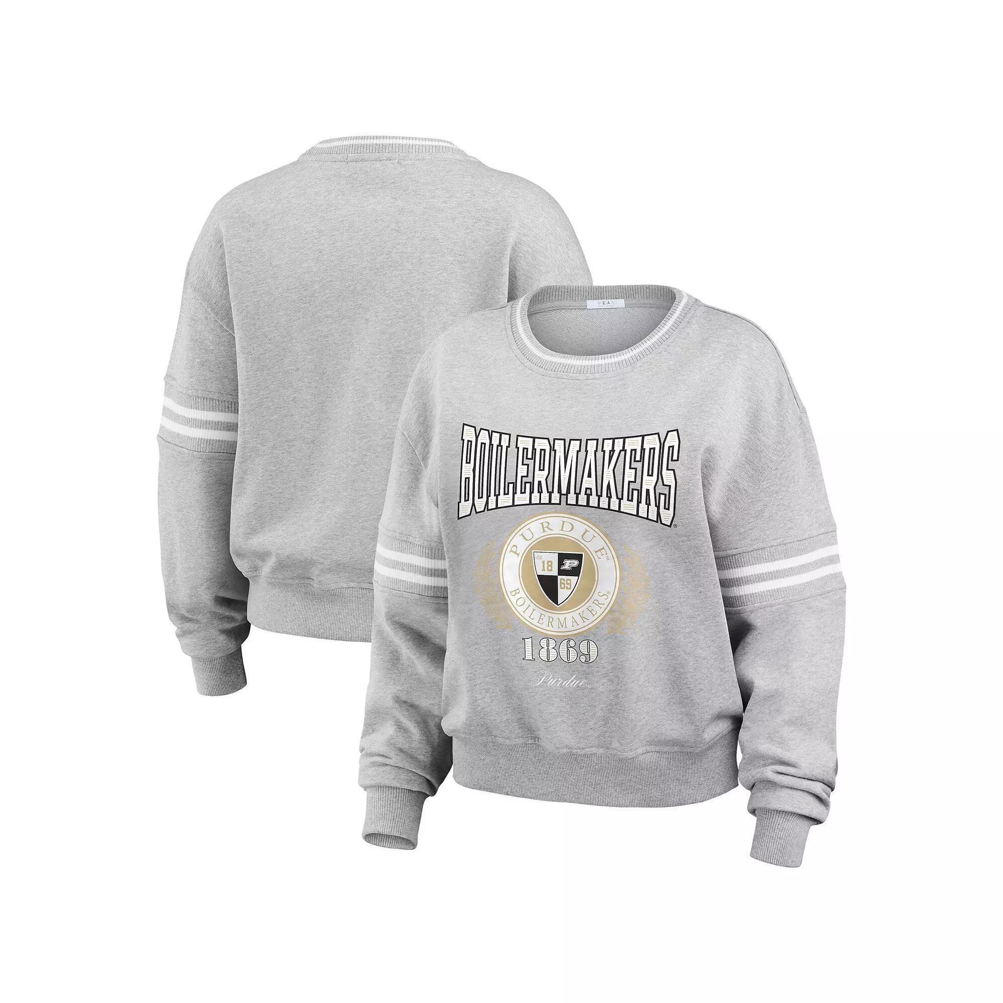 Women's WEAR by Erin Andrews Heather Gray Purdue Boilermakers Classic Stripe Pullover Sweater, Size: Small, Grey Product Image