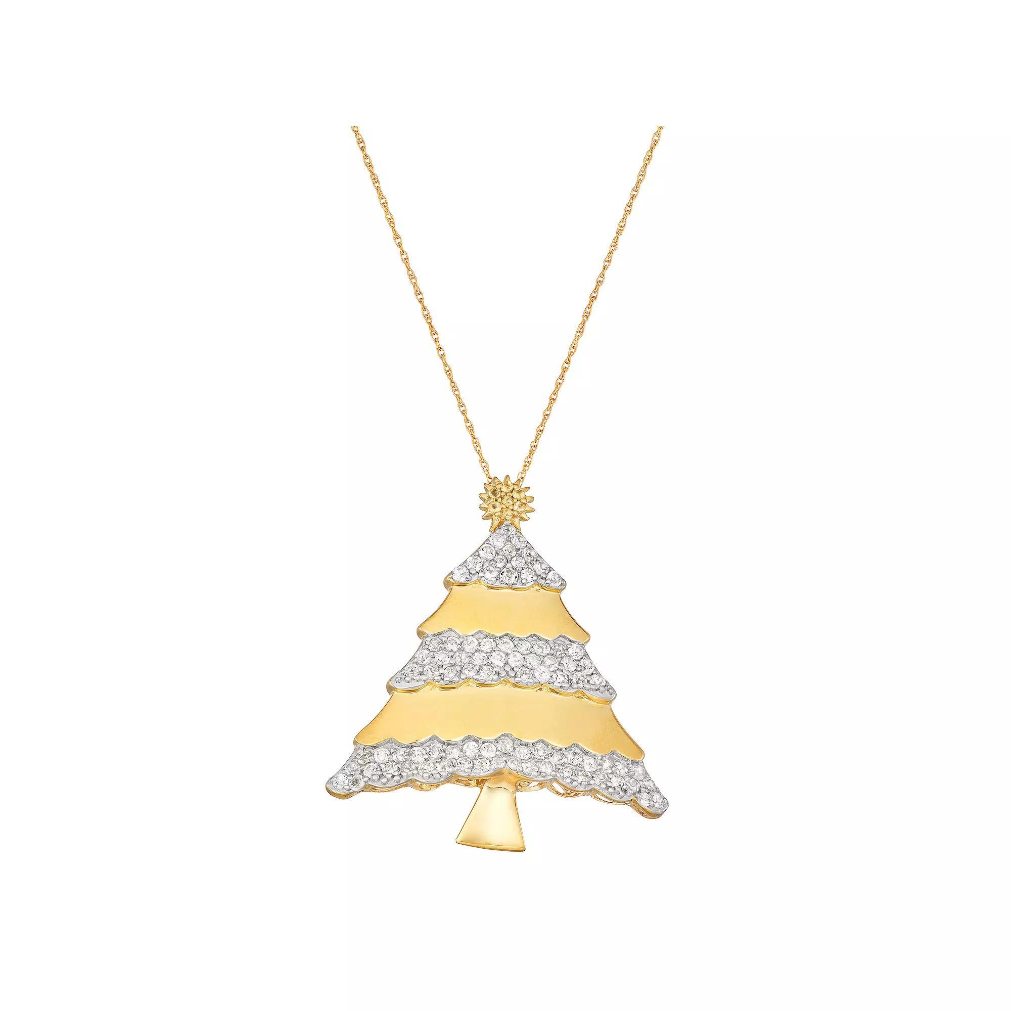 Jewelexcess 14k Gold Over Silver Genuine Citrine & Lab-Created White Sapphire Christmas Tree Pendant Necklace, Women's, Size: 18", Citrine White Topaz Product Image