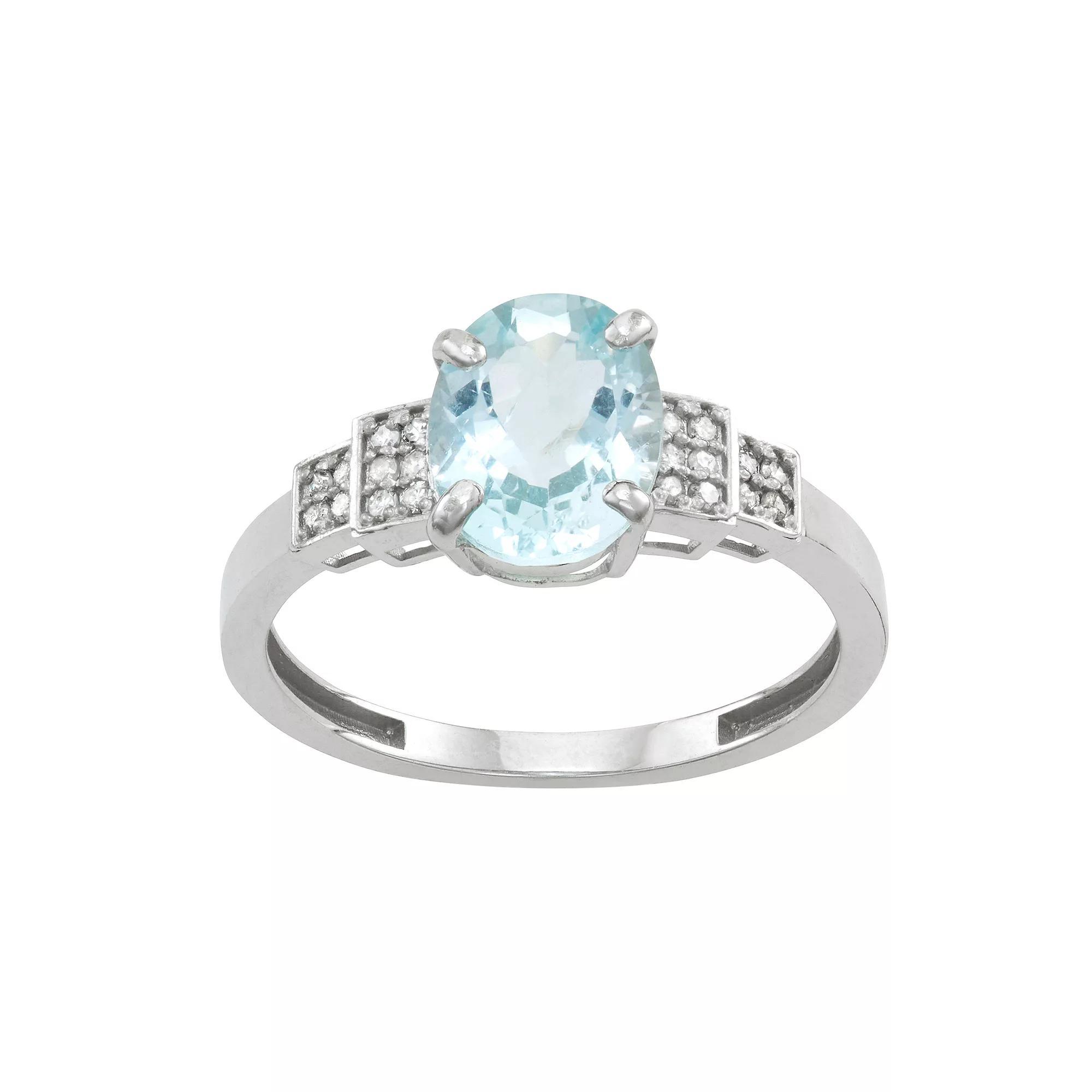 Tiara 10k Gold Aquamarine and Diamond Ring, Womens 10k Whgold Product Image