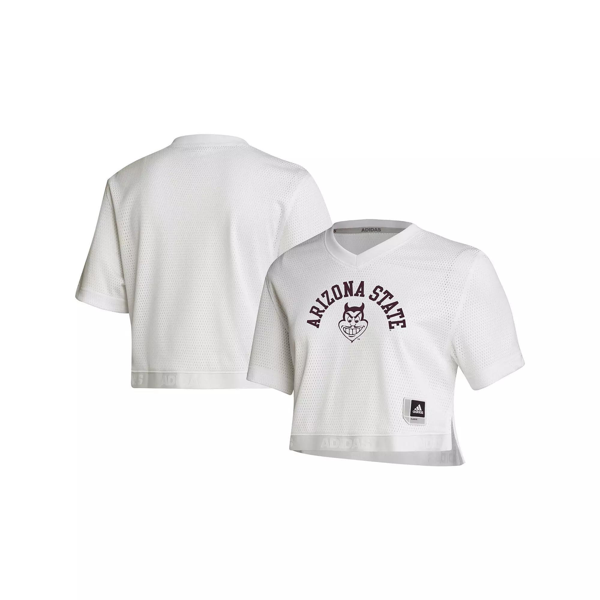Women's adidas White Arizona State Sun Devils Primegreen V-Neck Cropped Jersey, Size: Large Product Image