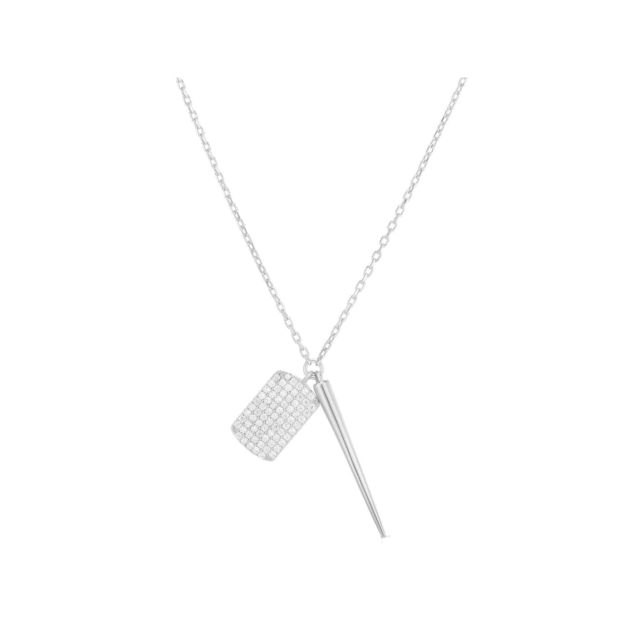 Sunkissed Sterling 14k Gold over Silver CZ Tag & Spike Necklace, Women's, Size: 17", Silver Tone Product Image