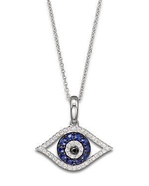 Diamond and Blue Sapphire Evil Eye Pendant Necklace in 14K White Gold, 18 Product Image