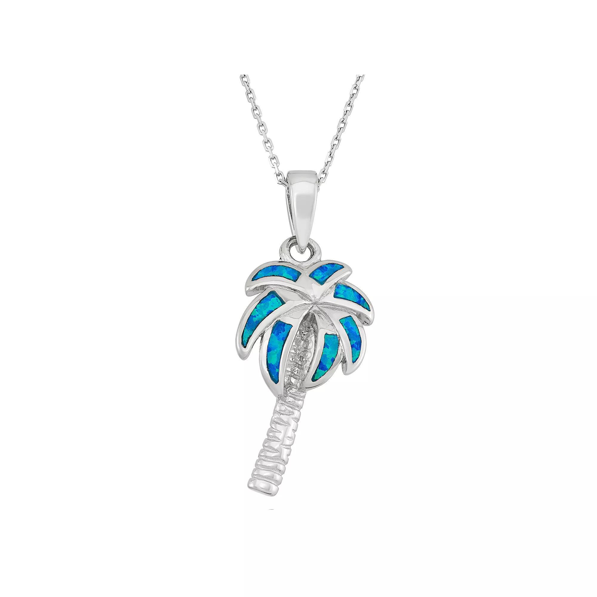 Lab-Created Blue Opal Sterling Silver Palm Tree Pendant Necklace, Women's, Size: 18" Product Image