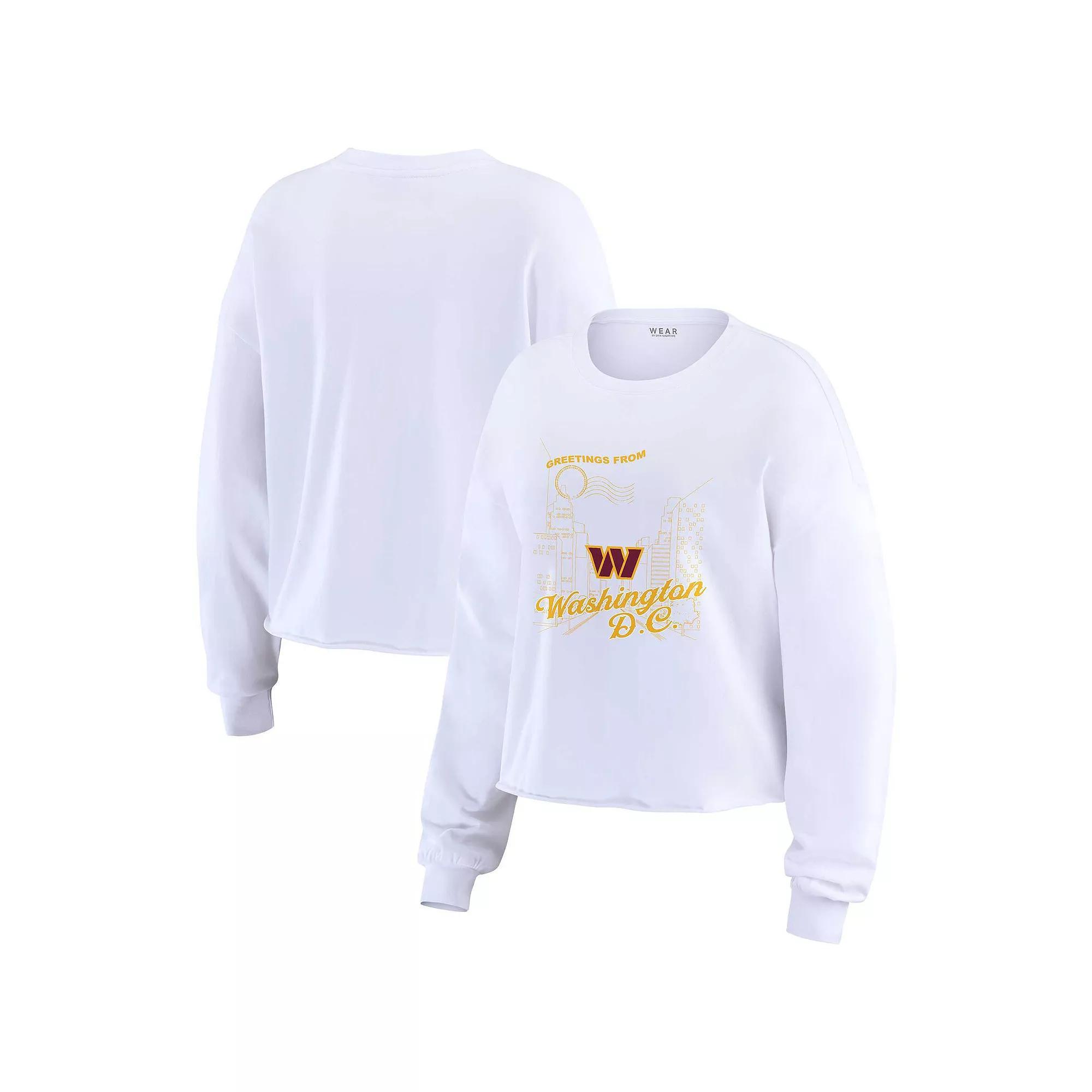 Womens WEAR by Erin Andrews White Washington Commanders Postcard Cropped Long Sleeve Top Product Image