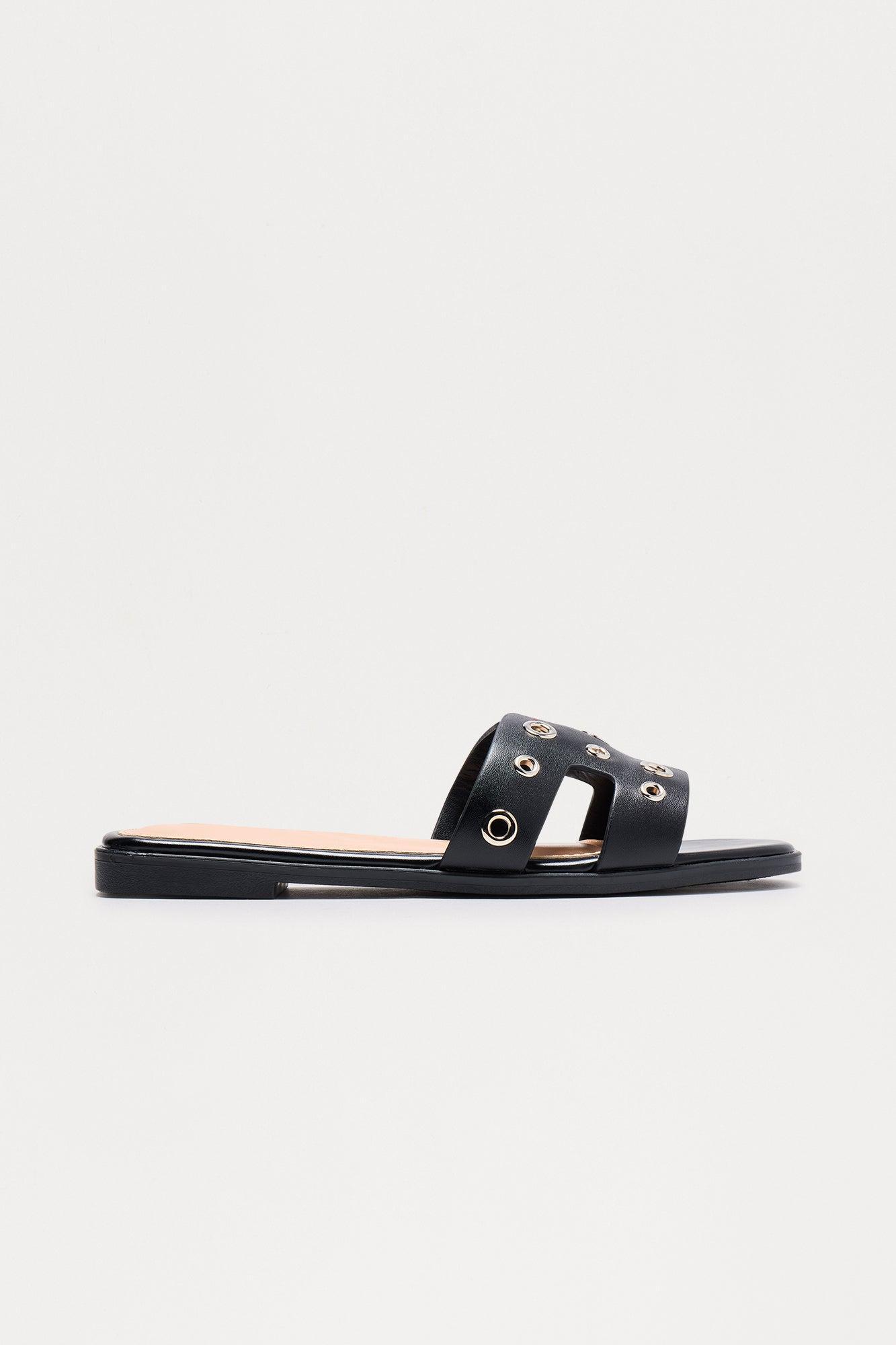 Mandie Grommet Slip On Sandals - Black Female Product Image