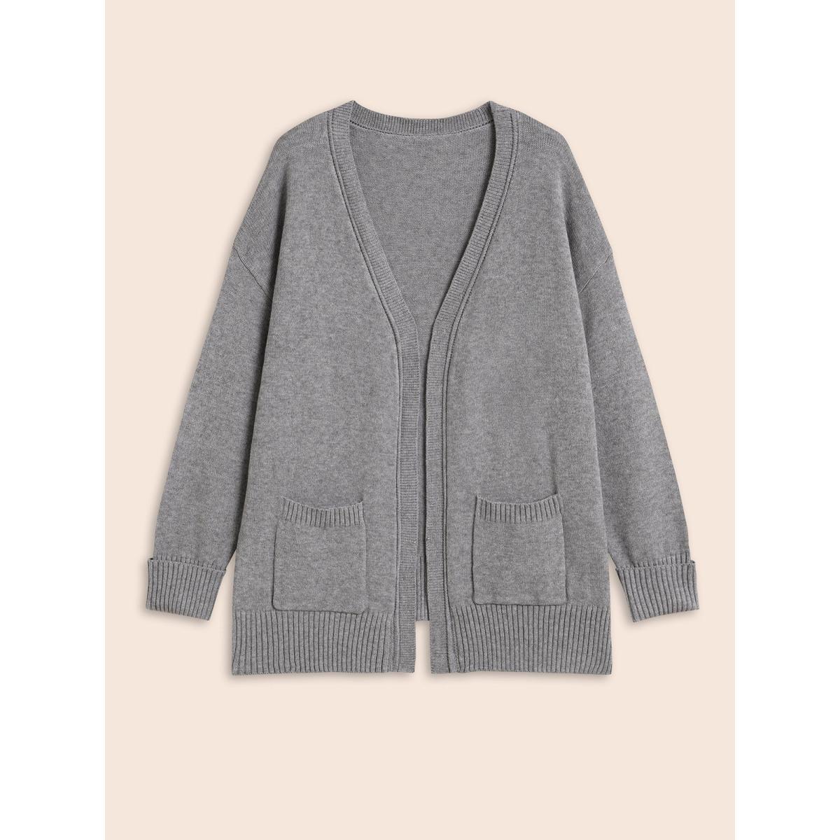 Plus Size Supersoft Essentials Open Pockets Cardigan DimGray Women Basics Loose Long Sleeve Everyday Cardigans BloomChic 28/5X Product Image