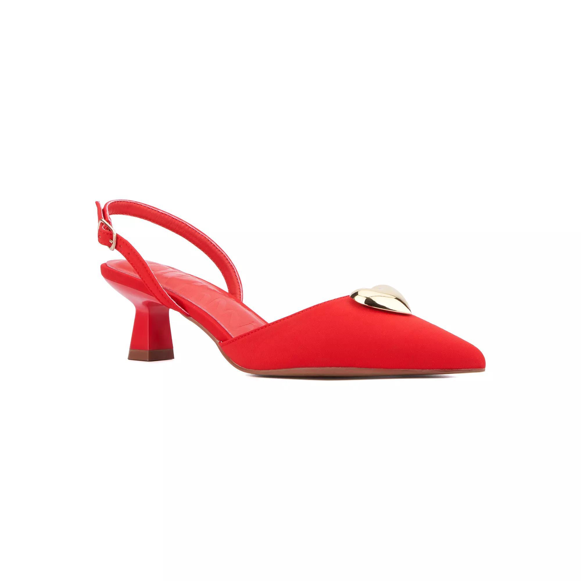 Olivia Miller Mystic Women's Heart Accent Slingback Kitten Heels, Size: 7.5, Black Product Image