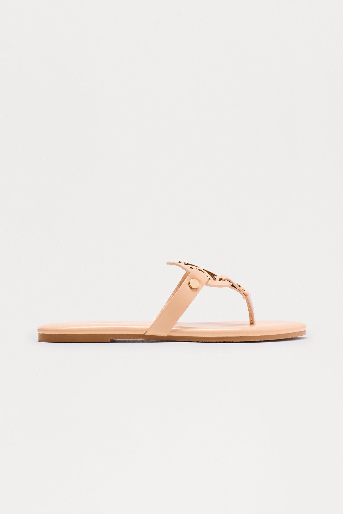 Tasia Faux Leather Flip Flops - Nude Product Image
