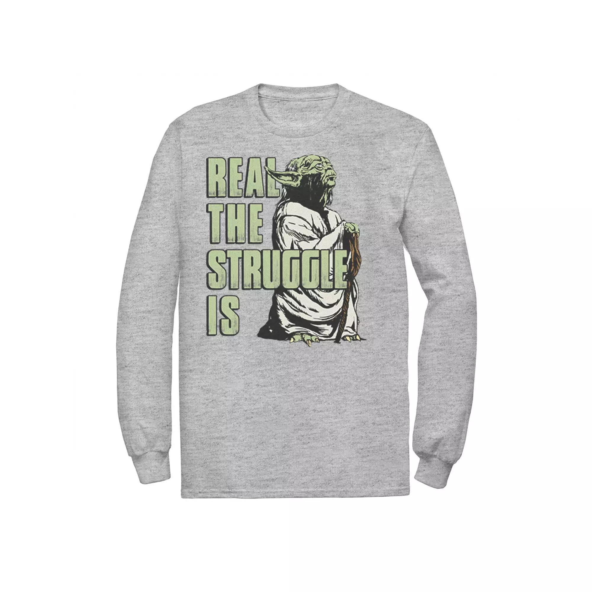 Men's Star Wars Yoda Real The Struggle Is Tee, Size: Medium, Athletic Grey Product Image