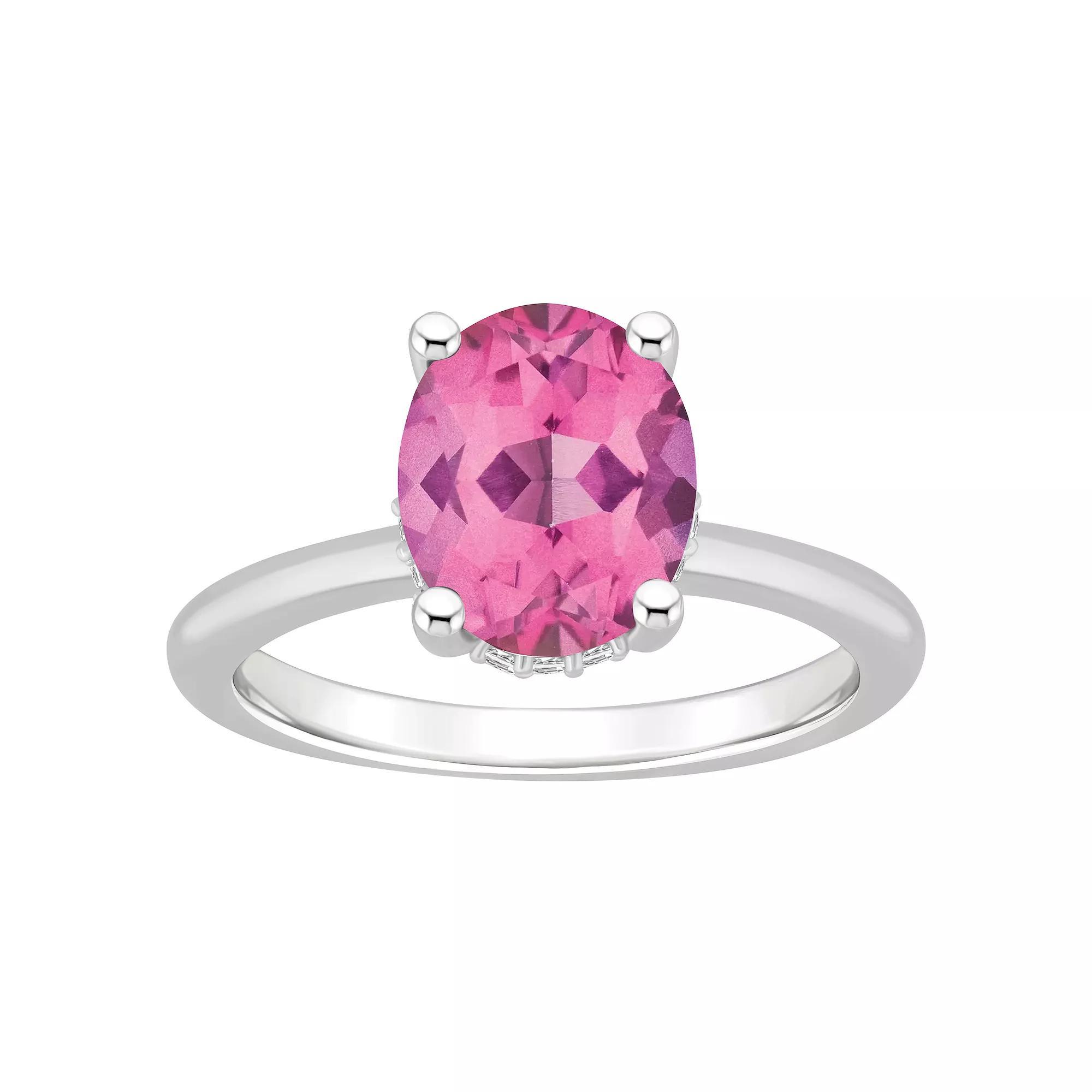 Alyson Layne Sterling Silver Oval Pink Topaz Diamond Accent Ring, Women's, Size: 8 Product Image