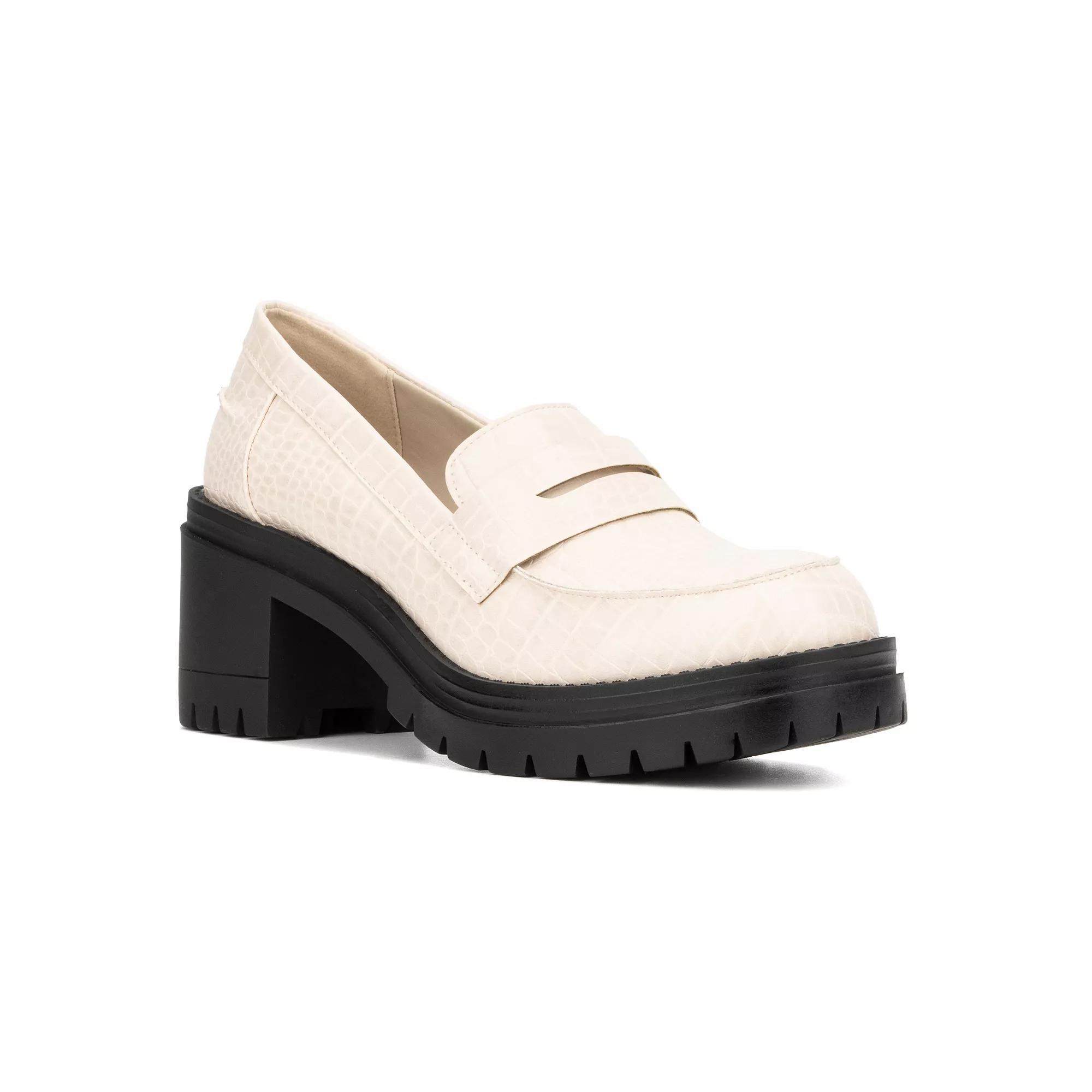 New York & Company Women's Penny Loafers, Size: 6, Ivory Croc Product Image