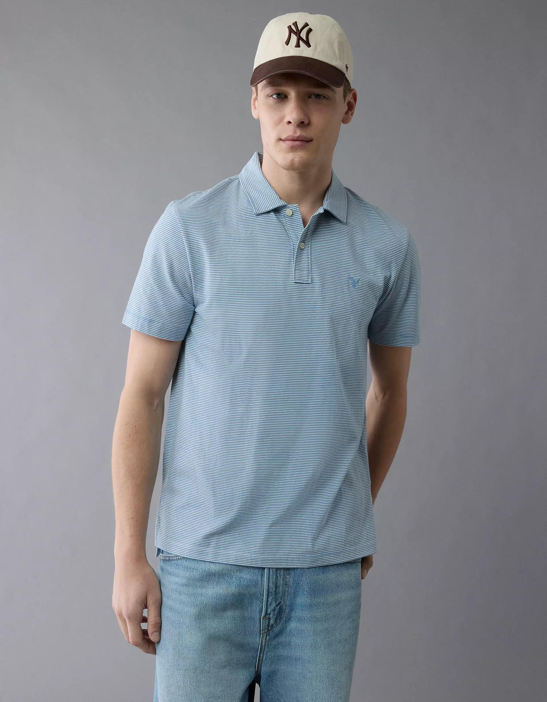 AE 24/7 Club Logo Striped Polo Shirt Product Image