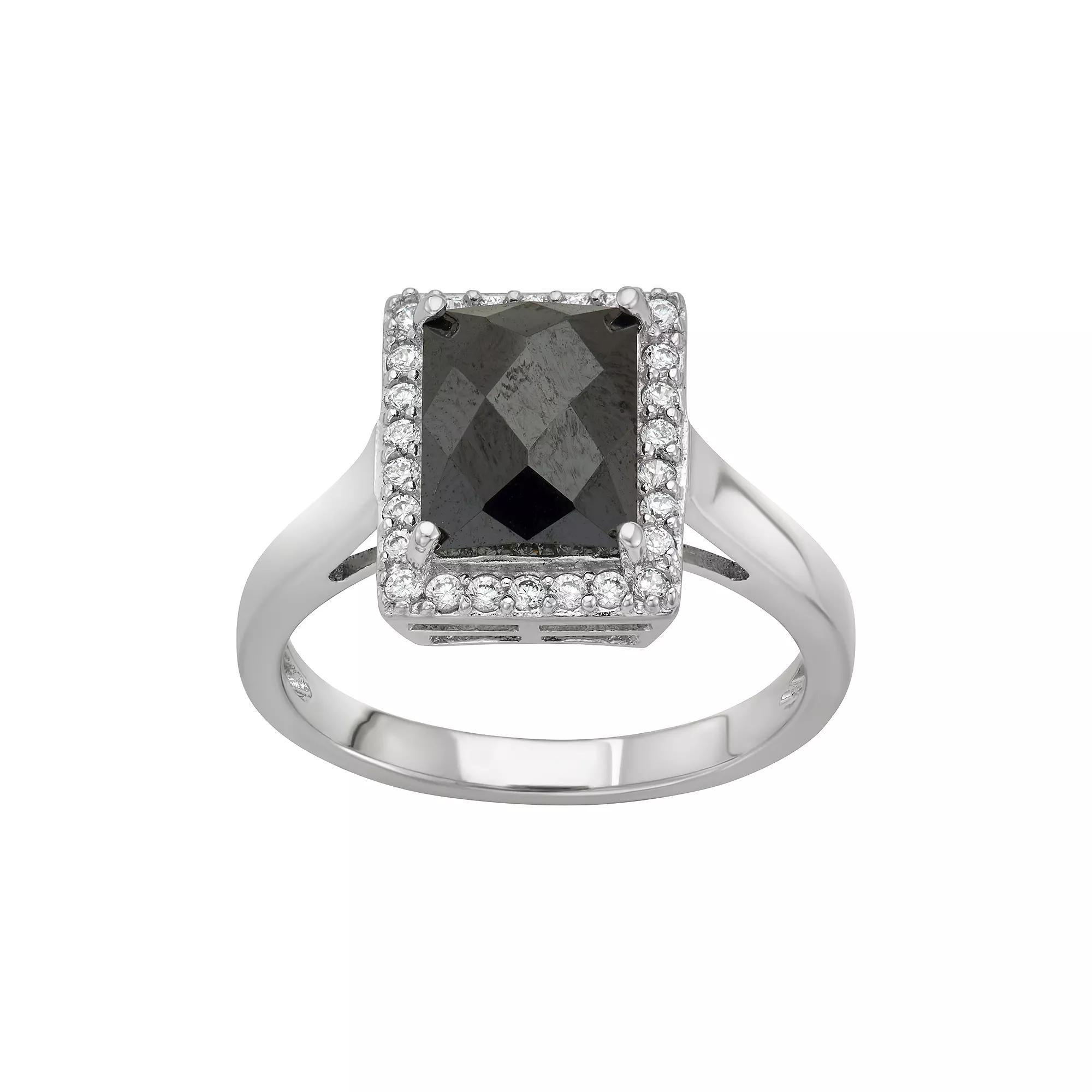 Sterling Silver Black Spinel & Lab-Created White Sapphire Halo Ring, Women's, Size: 8 Product Image