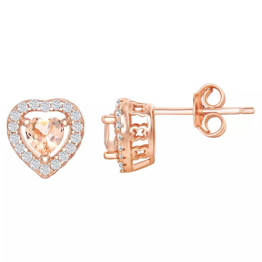 Sterling Silver Heart-Shaped Morganite Cubic Zirconia Stud Earrings, Women's, Pink Tone Product Image