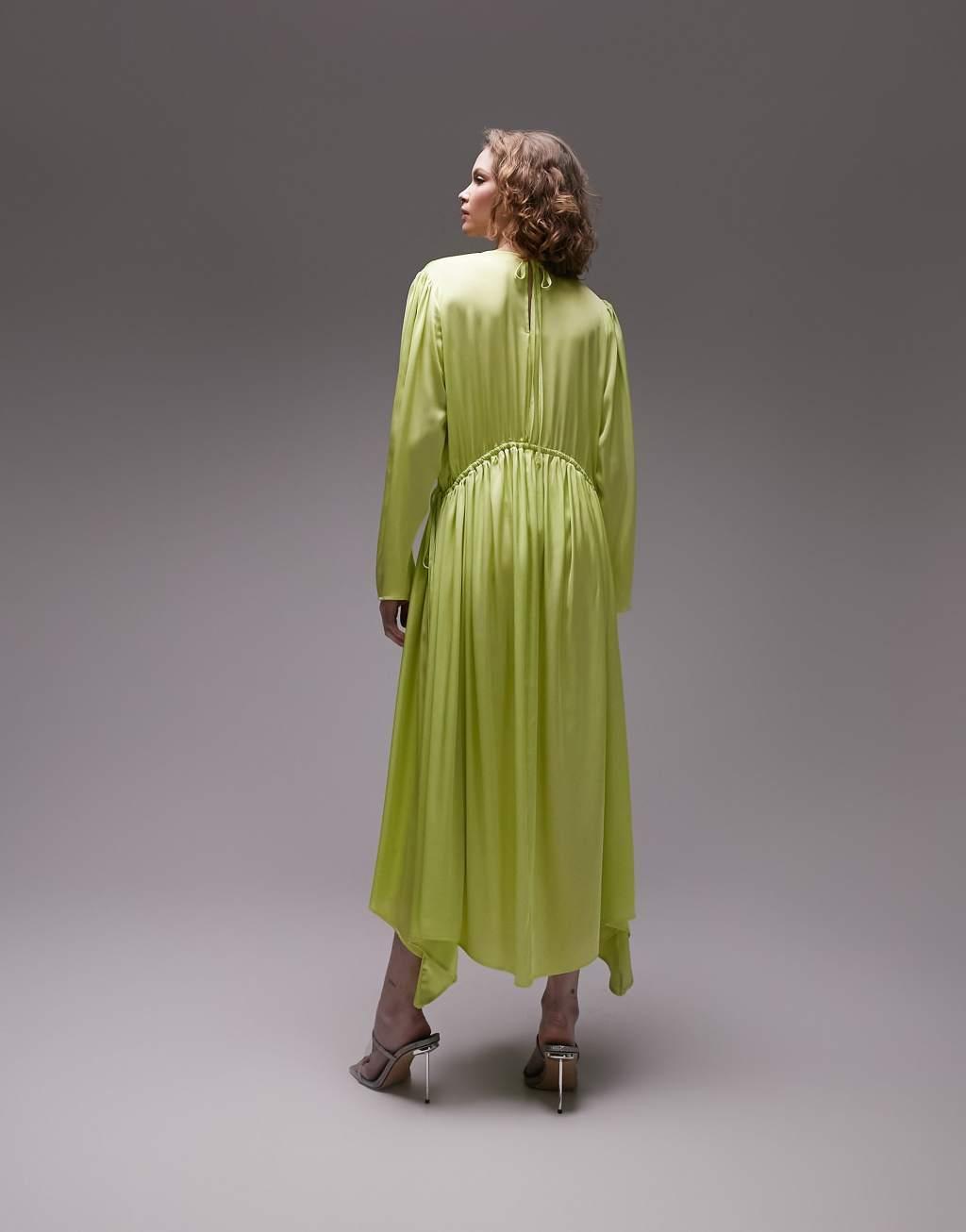 Topshop occasion ruched detail long sleeve midi dress Product Image