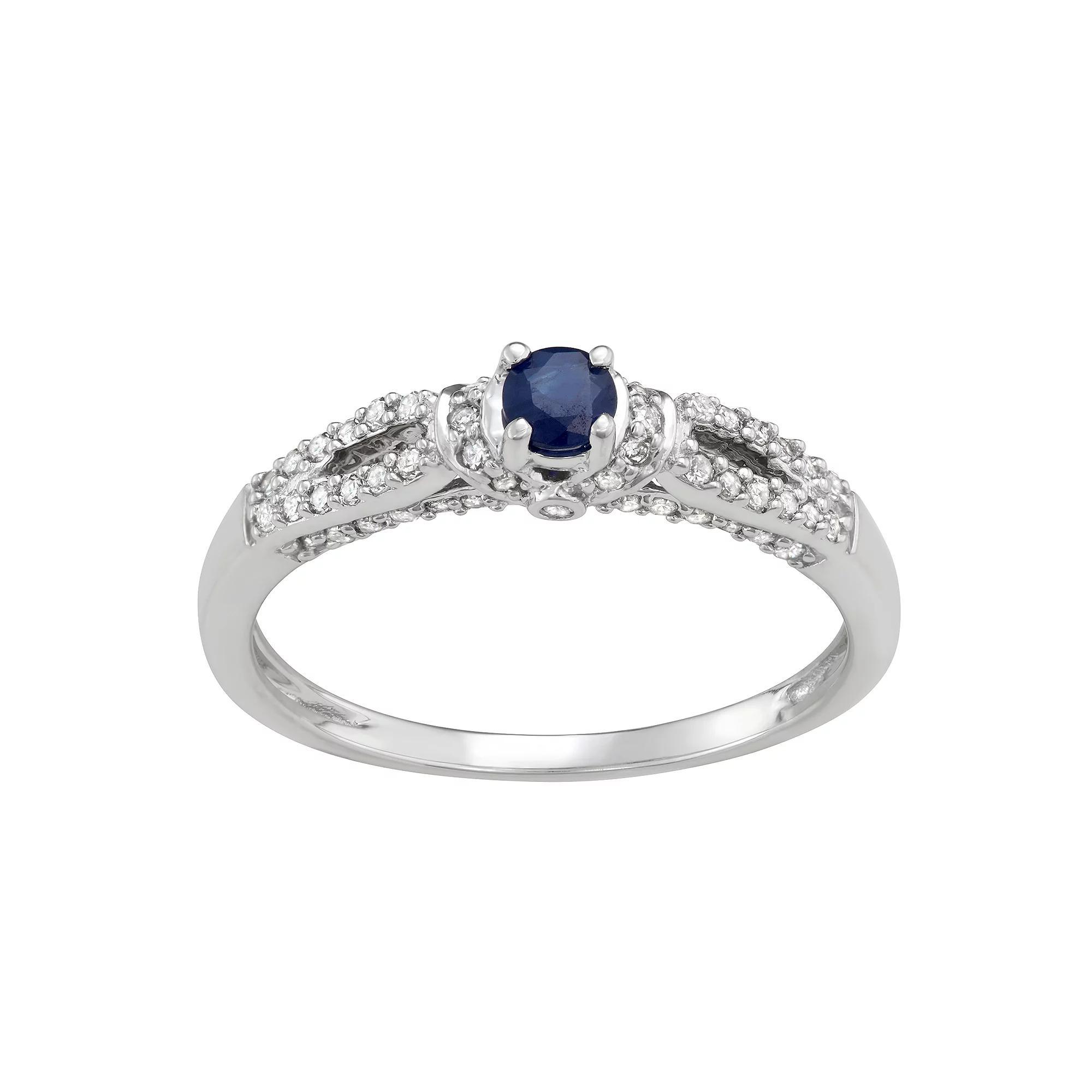 14k White Gold 1/3 Carat T.W. Diamond & Sapphire Engagement Ring, Women's, Size: 8, 10k Whgold Product Image