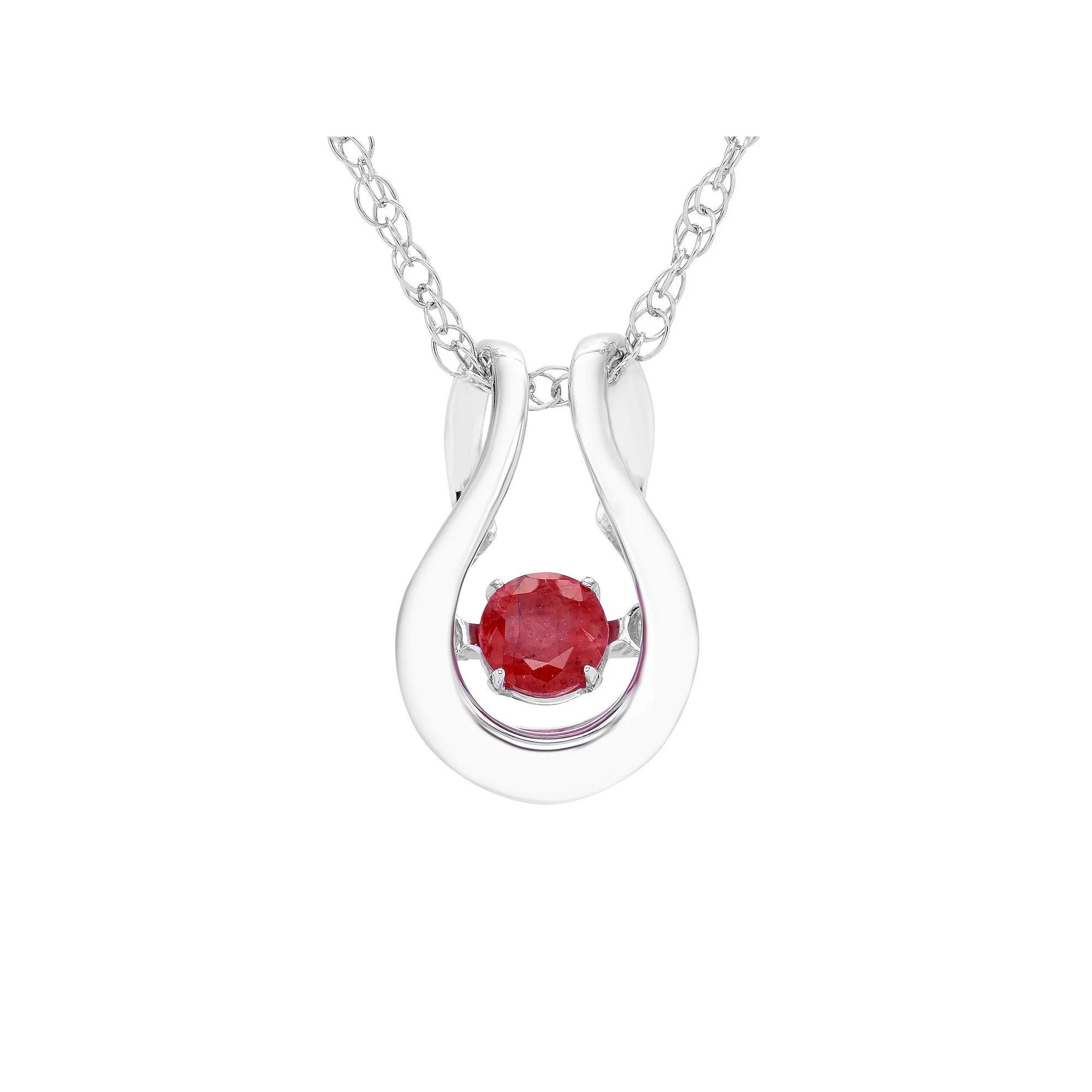 Boston Bay Diamonds Brilliance in Motion Sterling Silver Gemstone Horseshoe Pendant Necklace, Women's, Size: 18", Red Product Image