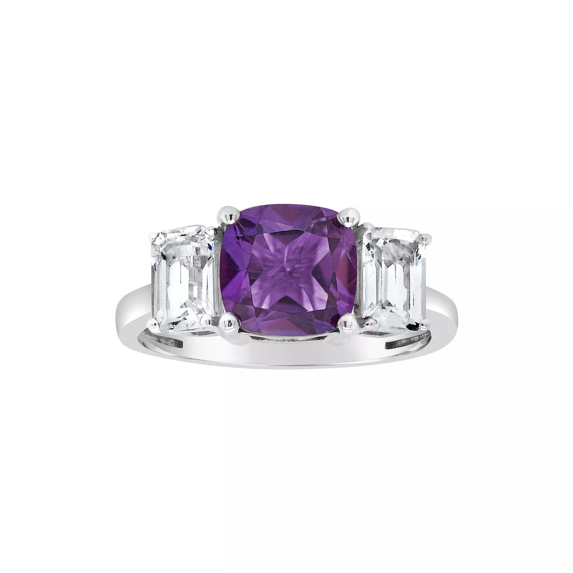 Alyson Layne Sterling Silver Amethyst & White Topaz 3-Stone Ring, Women's, Size: 5 Product Image