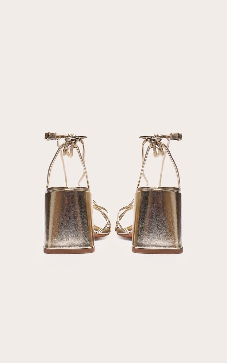 Gold PU Round Toe Strappy Mid Block Heel Sandals Product Image