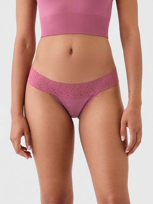 Organic Stretch Cotton Lace-Trim Thong Product Image