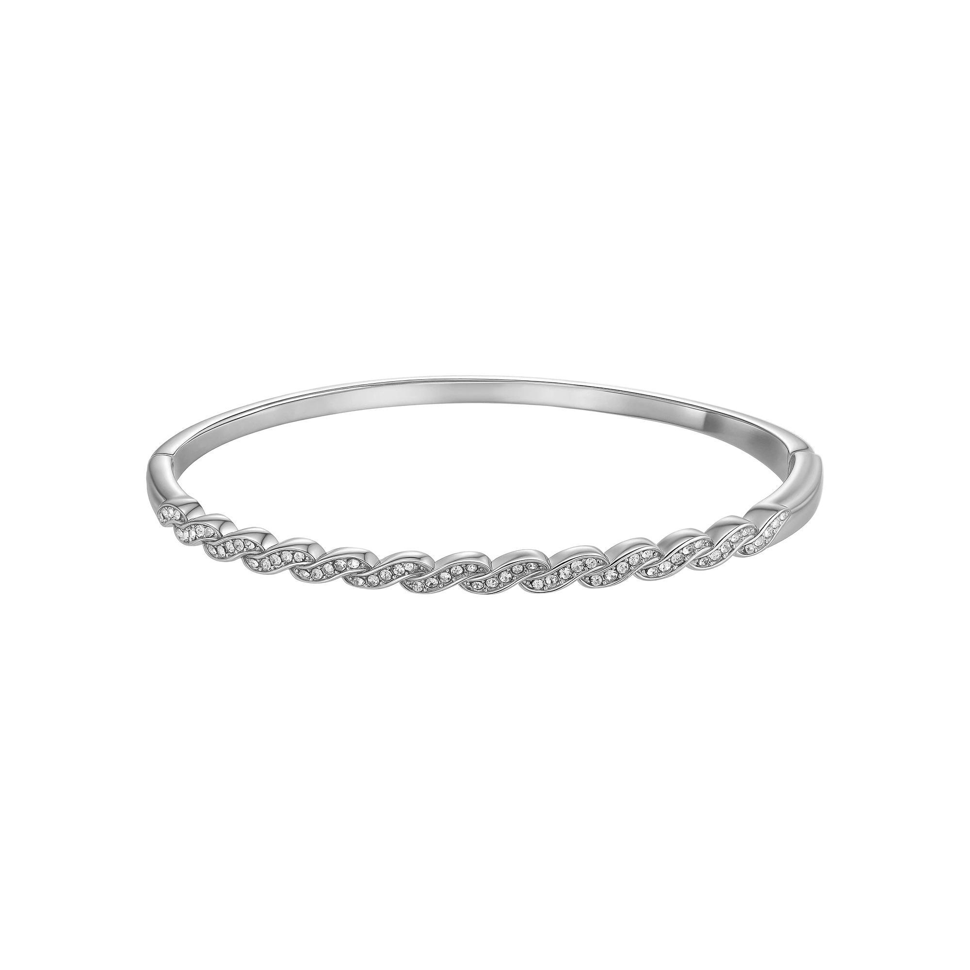 Chrystina Crystal Twist Hinged Bangle Bracelet, Women's, Size: 7.5", Silver Tone Product Image