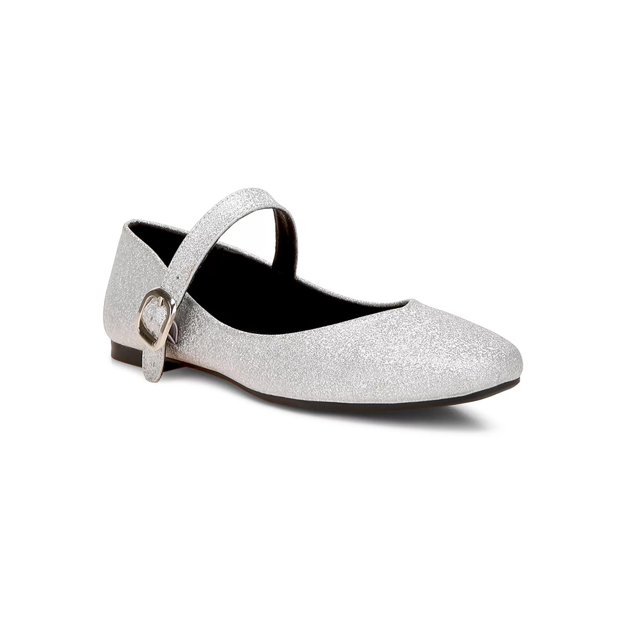 London Rag Herma Glitter Pin Buckle Women's Ballerinas, Size: 8, Silver Product Image