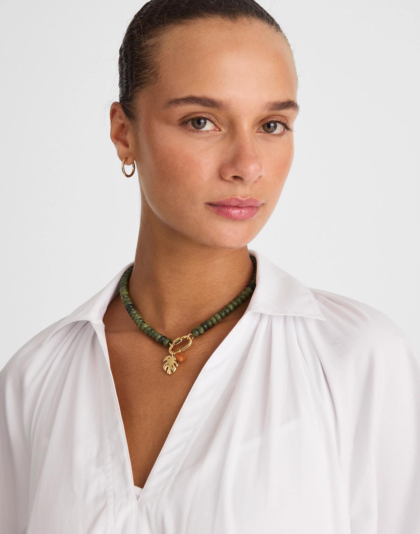 Semiprecious Beaded Monstera Charm Necklace Product Image
