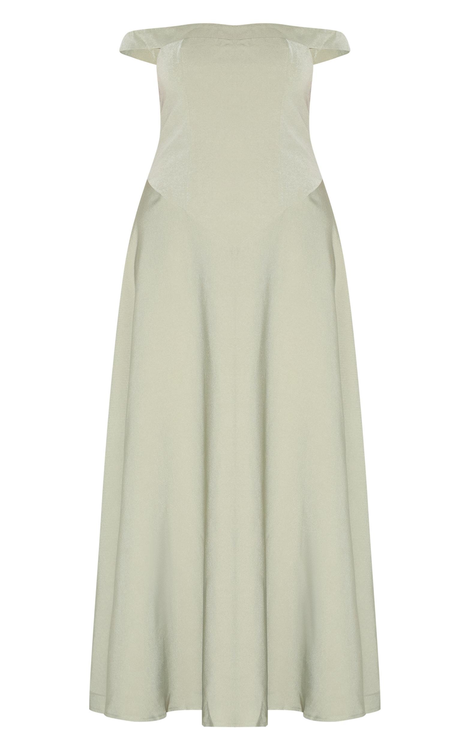 Plus Sage Green Structured Bardot V Waist Maxi Dress Product Image