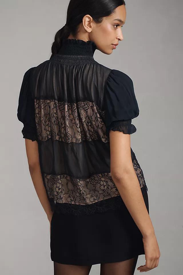 By Anthropologie High-Neck Lace Swing Blouse Product Image