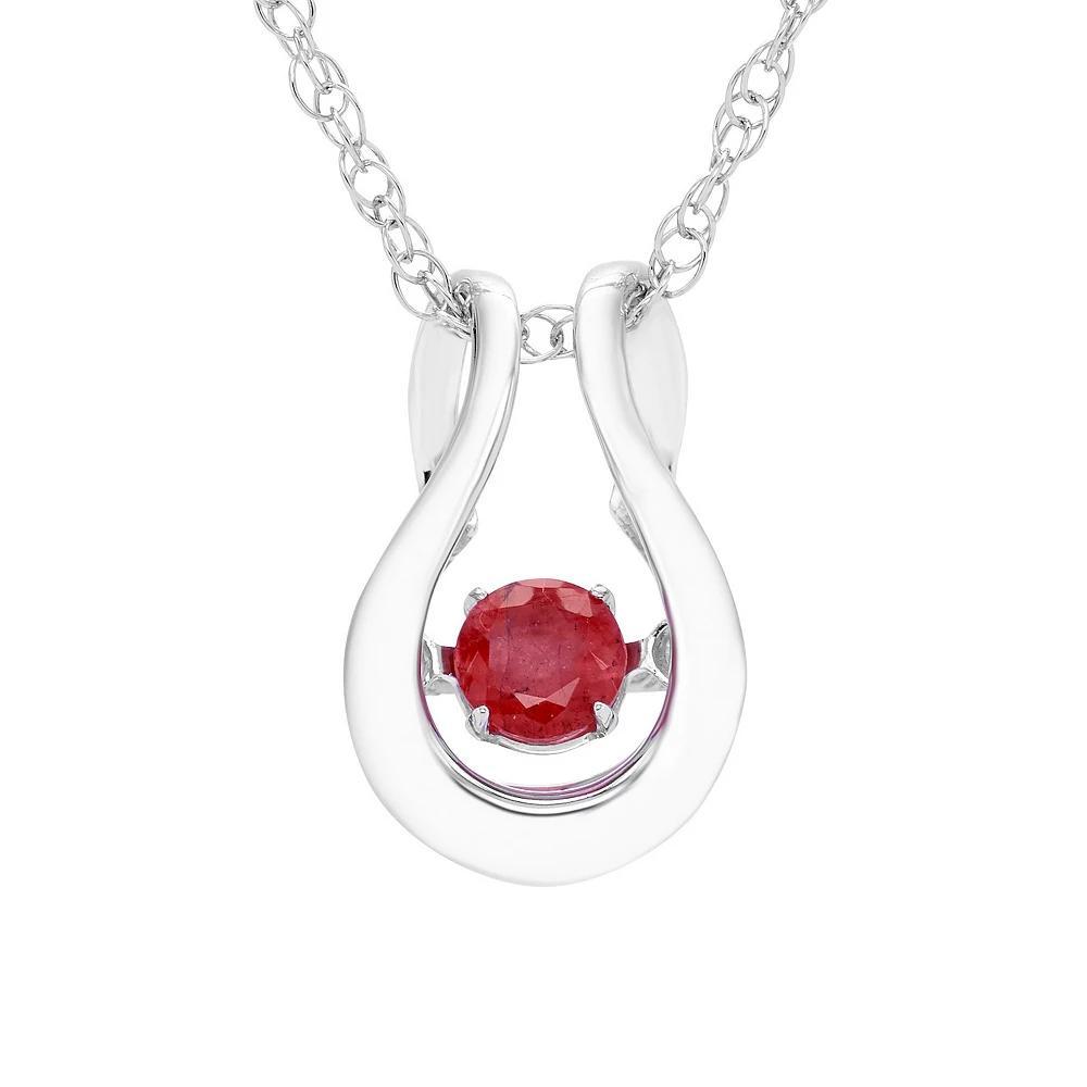 Boston Bay Diamonds Brilliance in Motion Sterling Silver Gemstone Horseshoe Pendant Necklace, Women's, Size: 18", Red Product Image