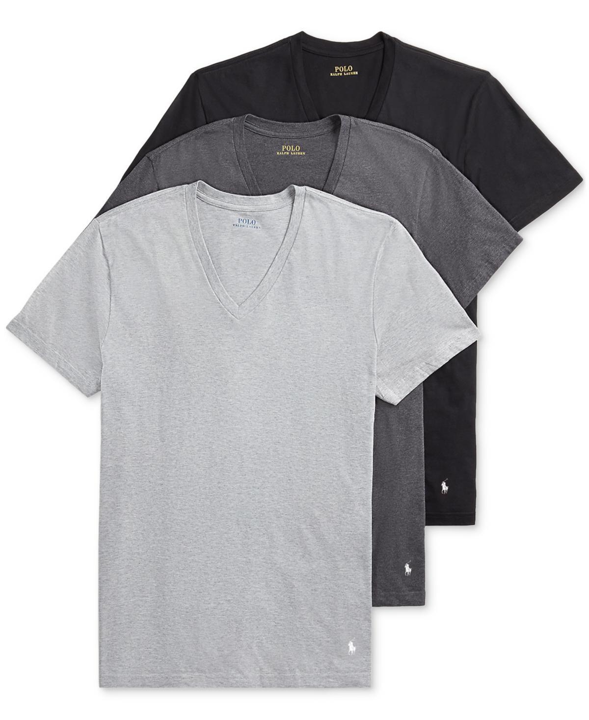 POLO RALPH LAUREN Men's 3-pk. Slim-fit Stretch V-neck Undershirts In Black,grey Multi Product Image