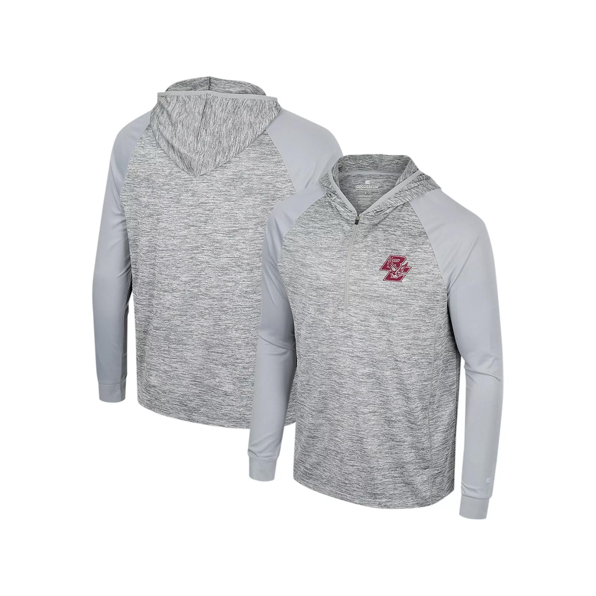Men's Colosseum Gray Boston College Eagles Cybernetic Raglan Quarter-Zip Hooded Top, Size: XL, Grey Product Image