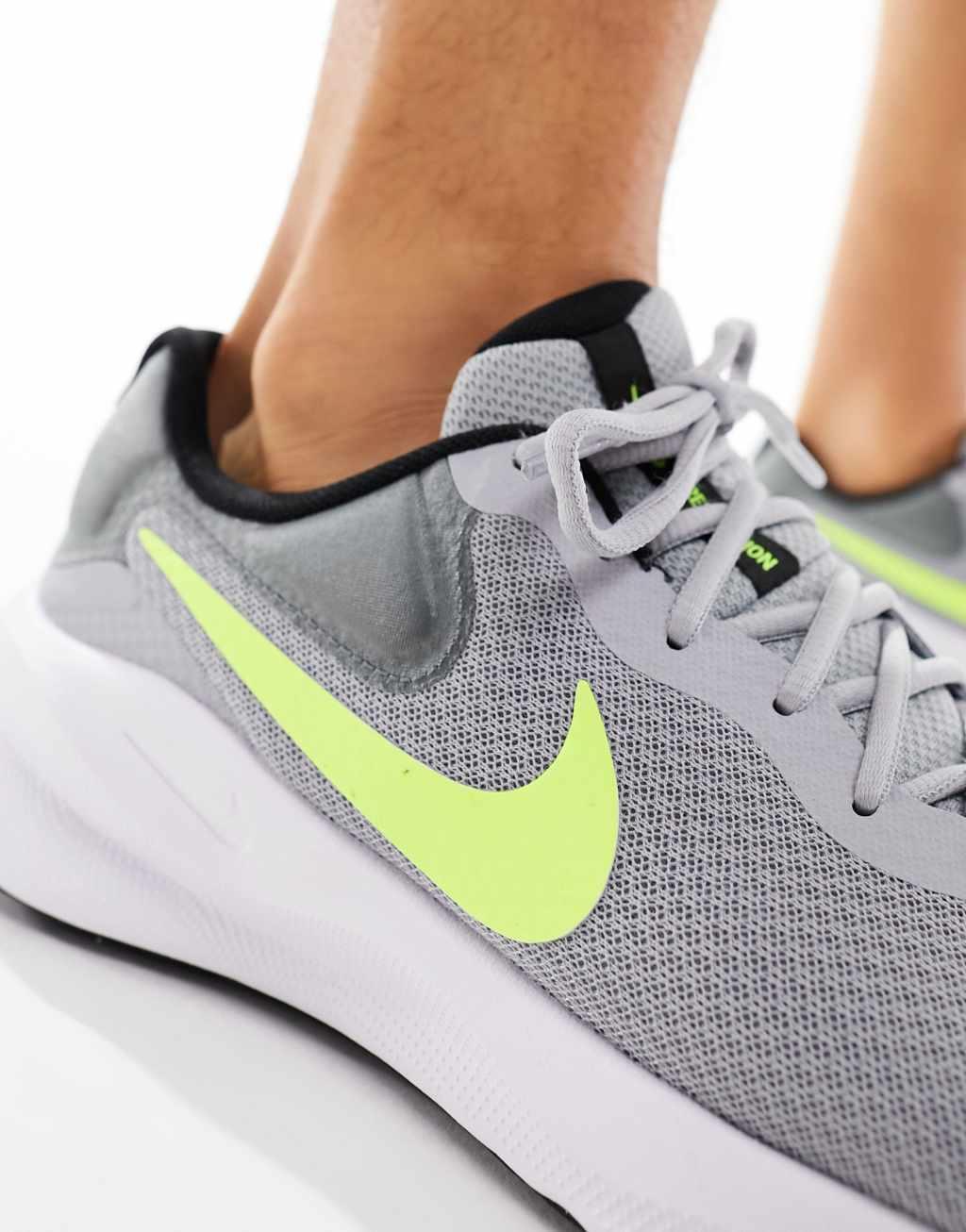 Nike Revolution 7 sneakers in gray and volt green  Product Image