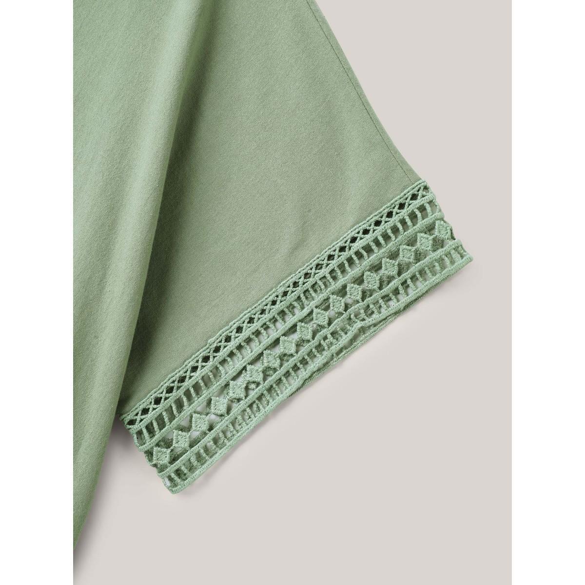 Plus Size Pure Cotton Lace Trim Sleeve Midi Dress Sage Women V-neck Short sleeve Curvy BloomChic 18-20/2X Product Image