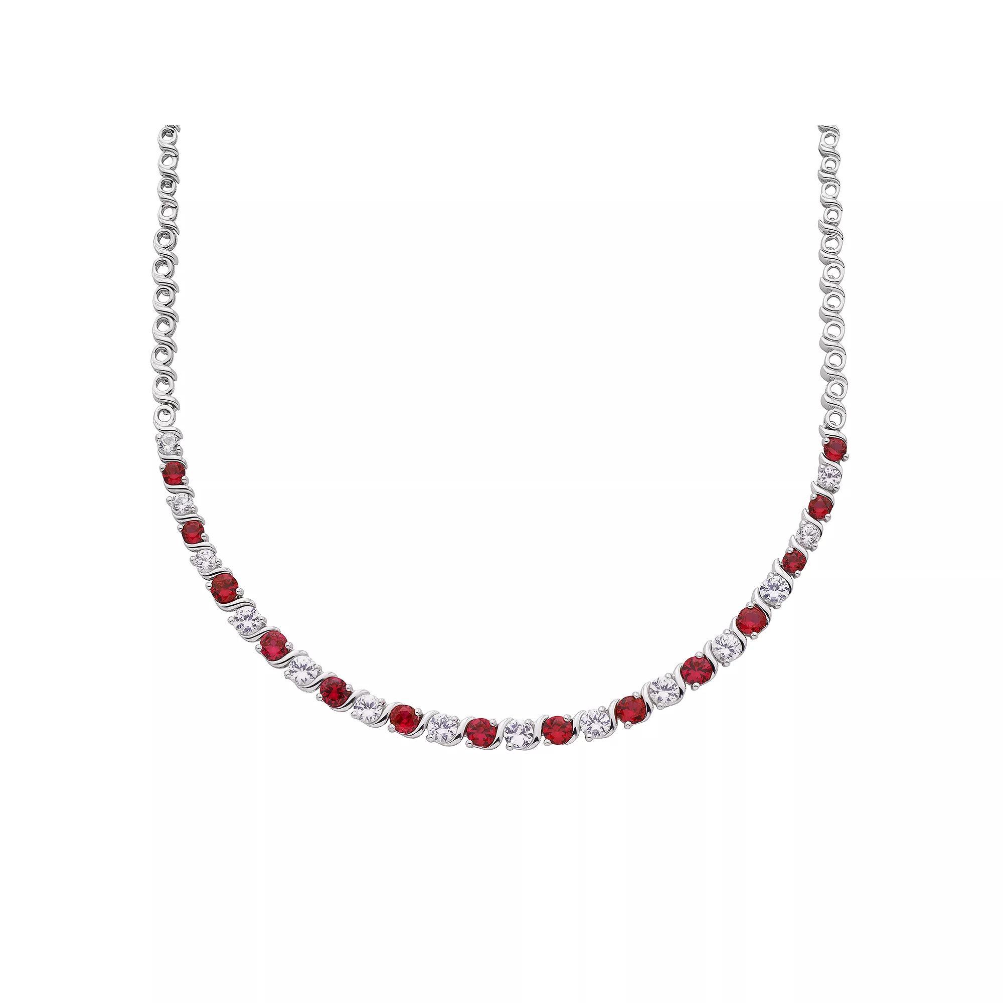 Sterling Silver Lab-Created Ruby & White Sapphire Necklace, Womens Product Image