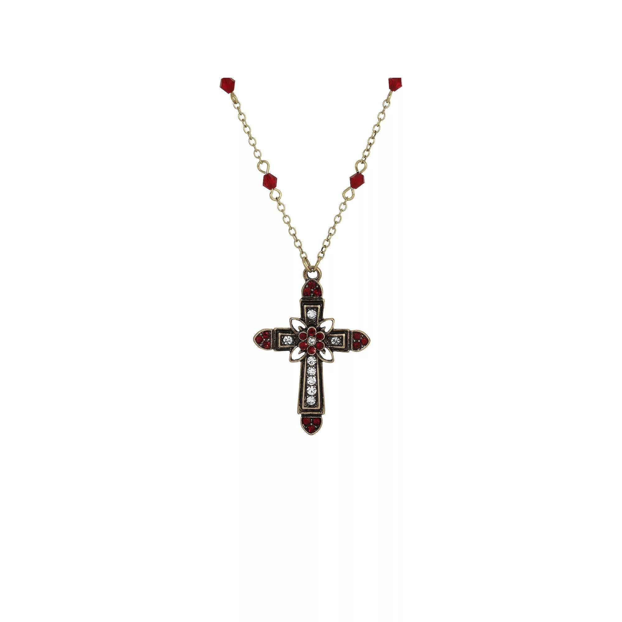 Symbols of Faith Flower Crystal Cross Necklace, Womens, Red Product Image