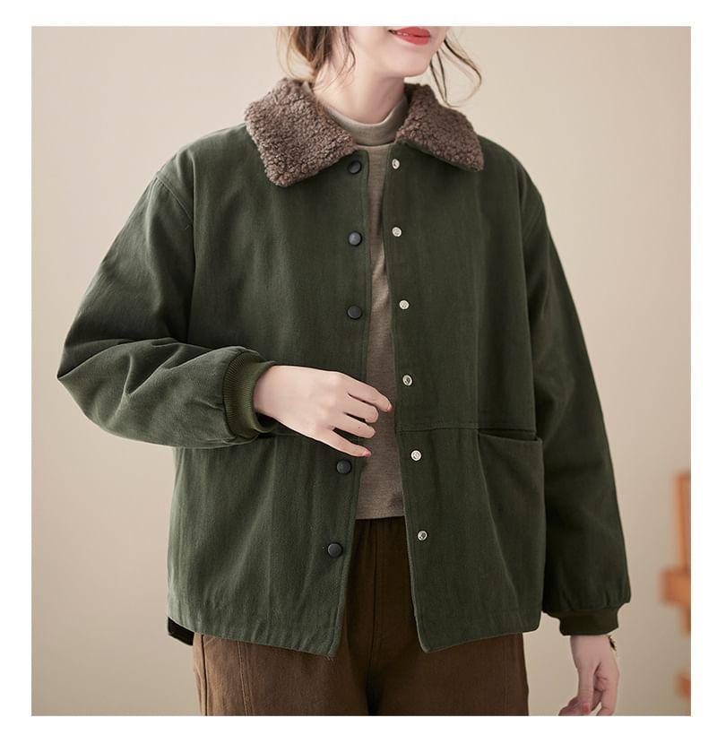 Fleece Collar Button Jacket Product Image